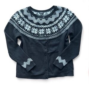 Talbots Fair Isle Black and White Nordic Patterned Cotton Blend Cardigan L P